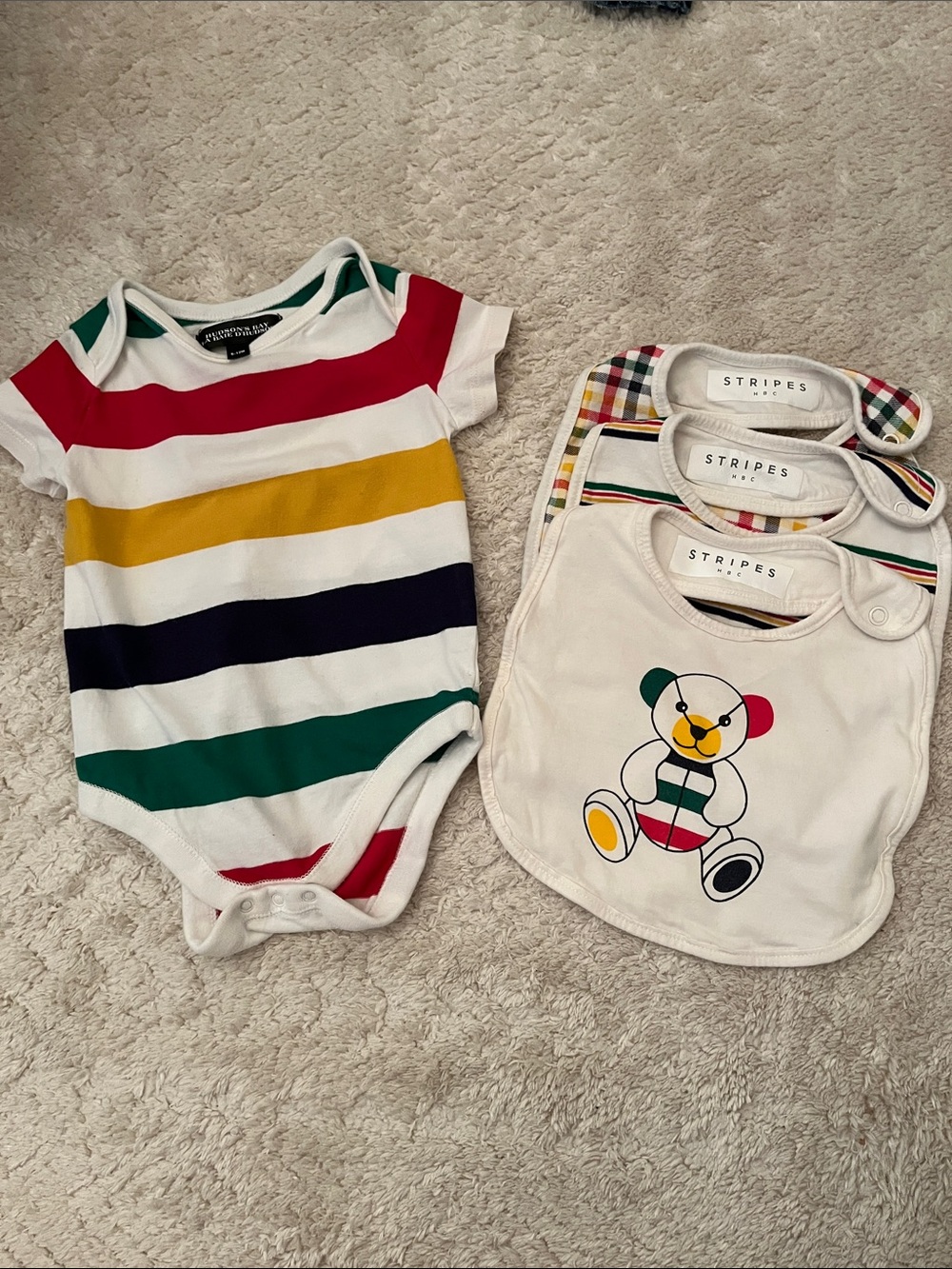 Hudsons Bay Company Multicolor Striped Bodysuit with Matching Bibs